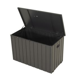 Outdoor Storage Box, 120 Gallon Metal Deck Box Built-in a Oxford Fabric Storage Bag, Lockable & Waterproof Outside Patio Storage Box for Cushions