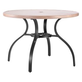 Outdoor Patio Dining Table, 41 inch Round Wood-Like Steel Slat Backyard Bistro Coffee Tables for 4, with 1.5 in Umbrella Hole