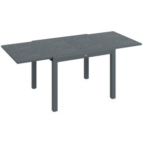 Outsunny Extendable Outdoor Dining Table, 41"- 83" Aluminum Frame Patio Table with Wood Effect Steel Top, Rectangle Expandable Patio Table for 6-