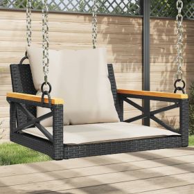 Swing Bench with Cushions Black 24.8"x24.4"x15.7" Poly Rattan