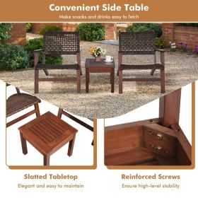 3 Pieces Outdoor Wooden Patio Rattan Furniture Set (Main Color: Brown, Main Material: Rattan)