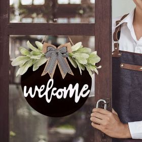 Welcome Wreath Sign for Front Door Porch Decor Farmhouse Front Door Wreath Rustic Style - Round Hanging Spring Summer Christmas Decoration for Ho (Color: Black)